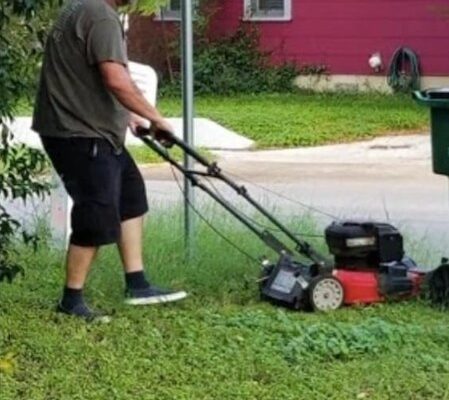 This is my father mowing my mother’s lawn. They’ve been divorced 28 years.